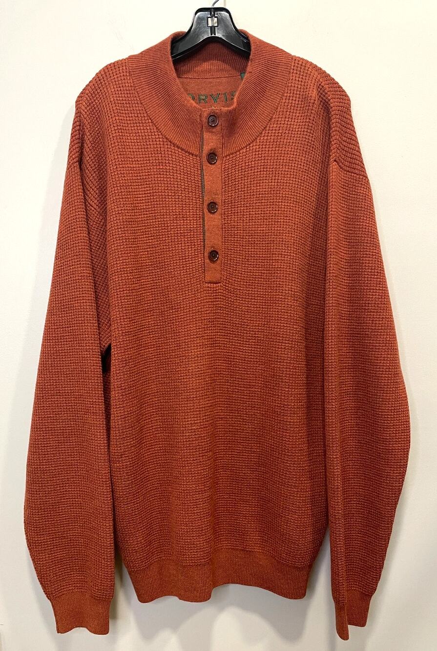 Orvis Signature Fly Fishing Sweater Men’s Large Henley Rust 100% Merino Wool